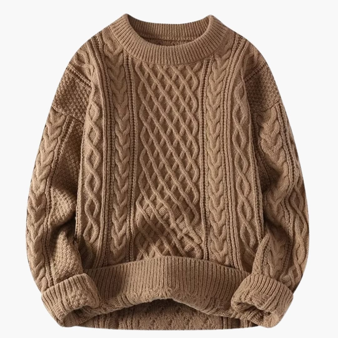 Damen Strickpullover mit Rundhalsausschnitt und Zopfmuster