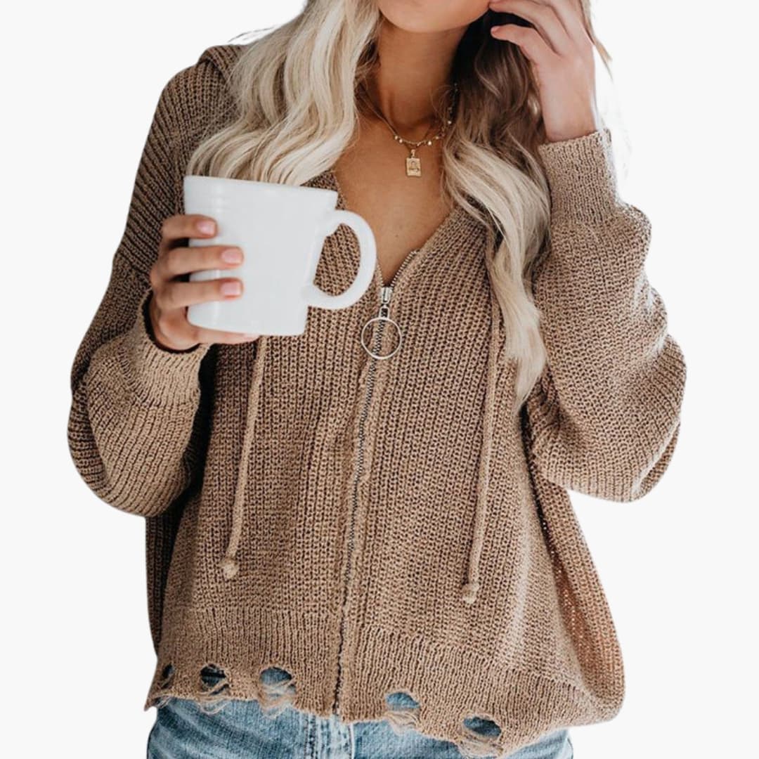 Strickpullover für Damen mit Reißverschluss und V-Ausschnitt