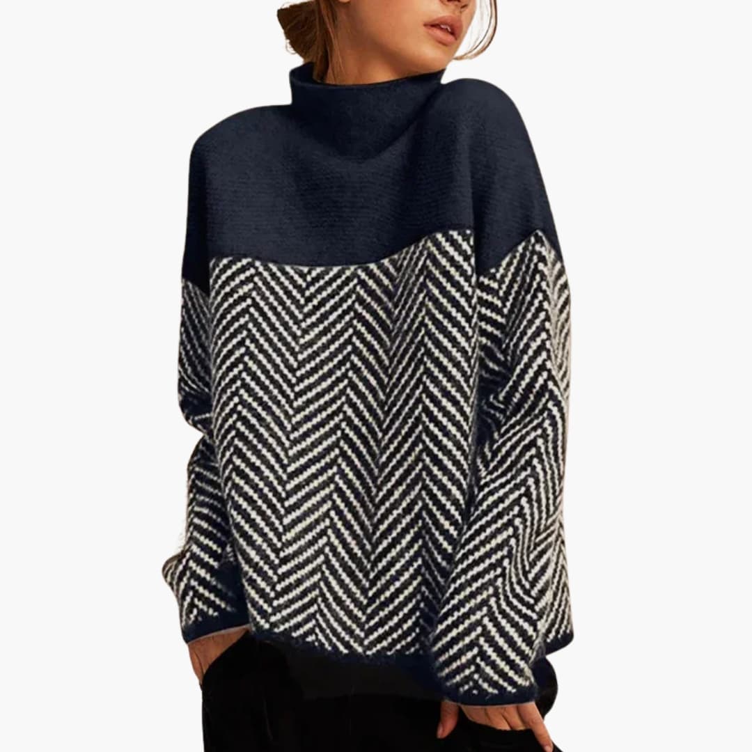 Women's mock neck sweater with chevron pattern