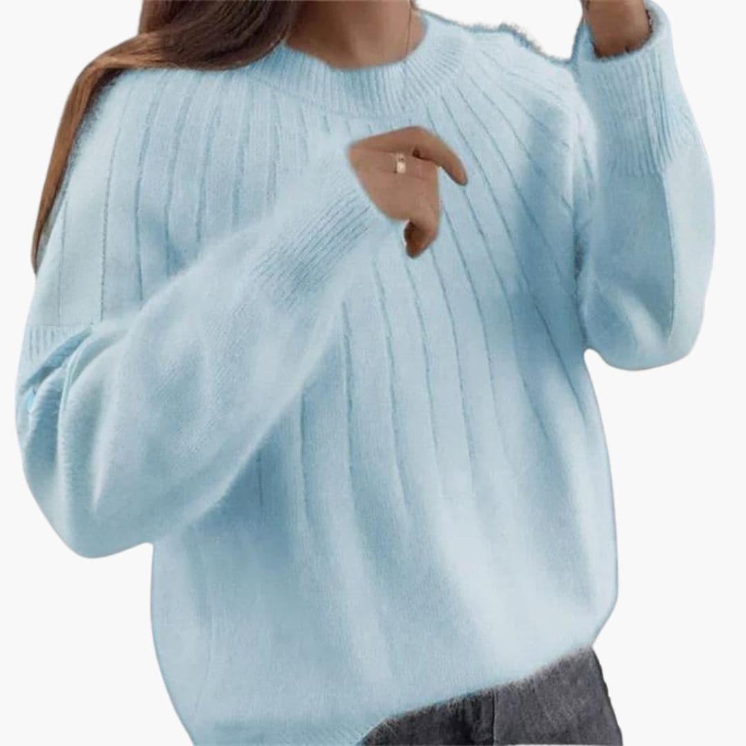 Kvindesweater i ribstrik med rund hals