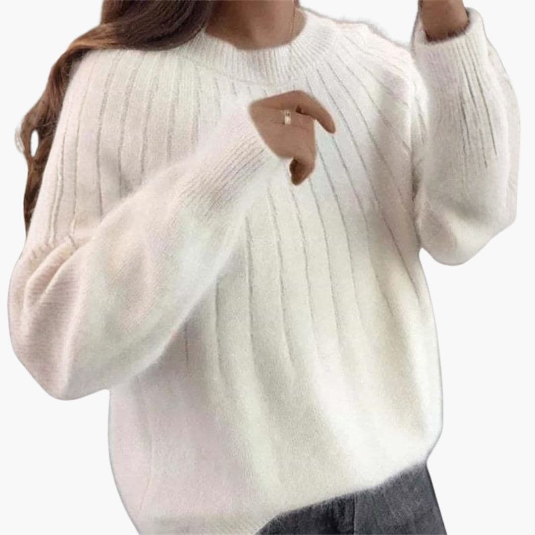 Kvindesweater i ribstrik med rund hals