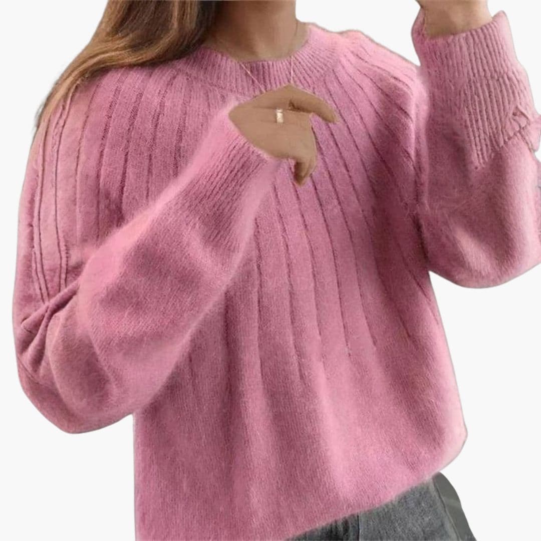 Kvindesweater i ribstrik med rund hals