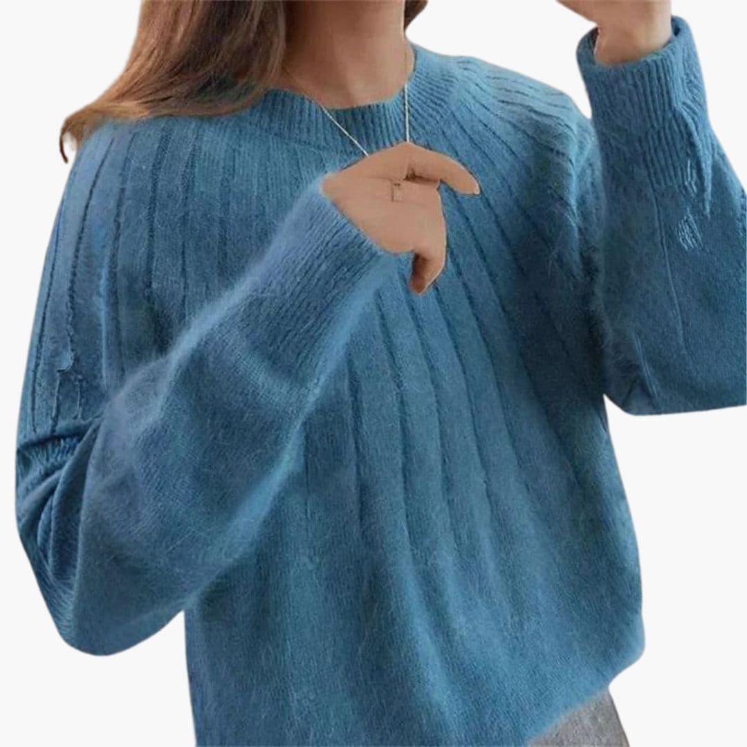 Kvindesweater i ribstrik med rund hals