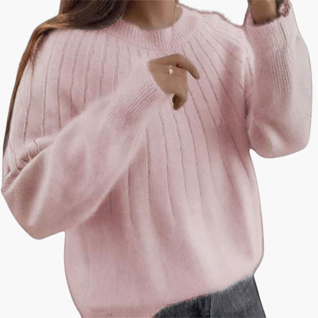Kvindesweater i ribstrik med rund hals