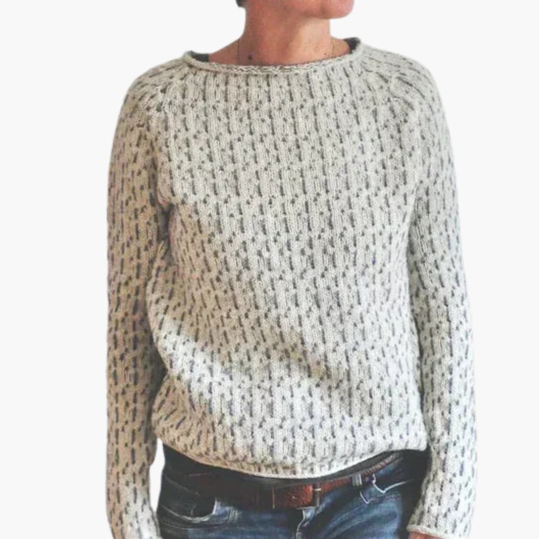 Pull femme à motif avec col rond et ourlet droit