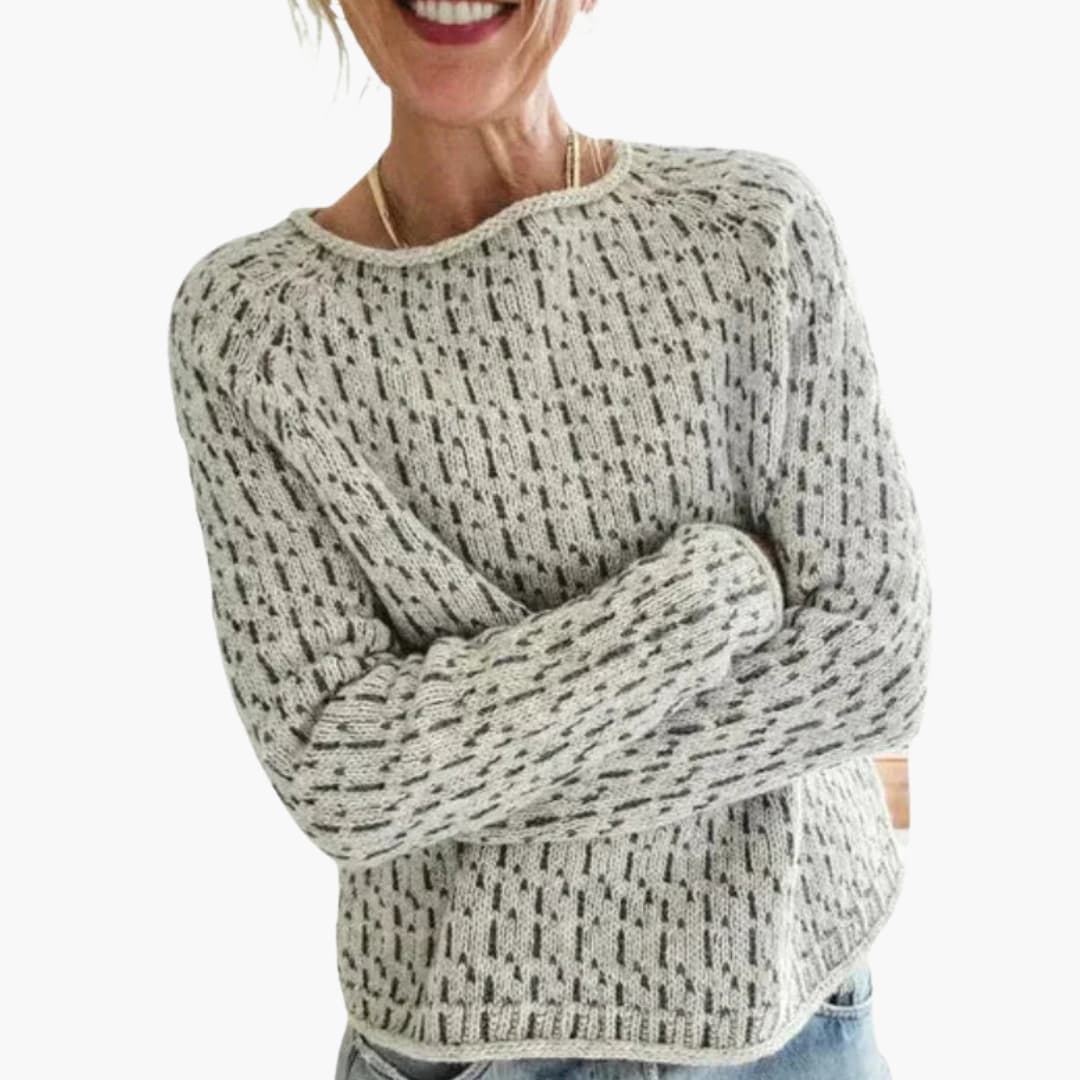 Pull femme à motif avec col rond et ourlet droit