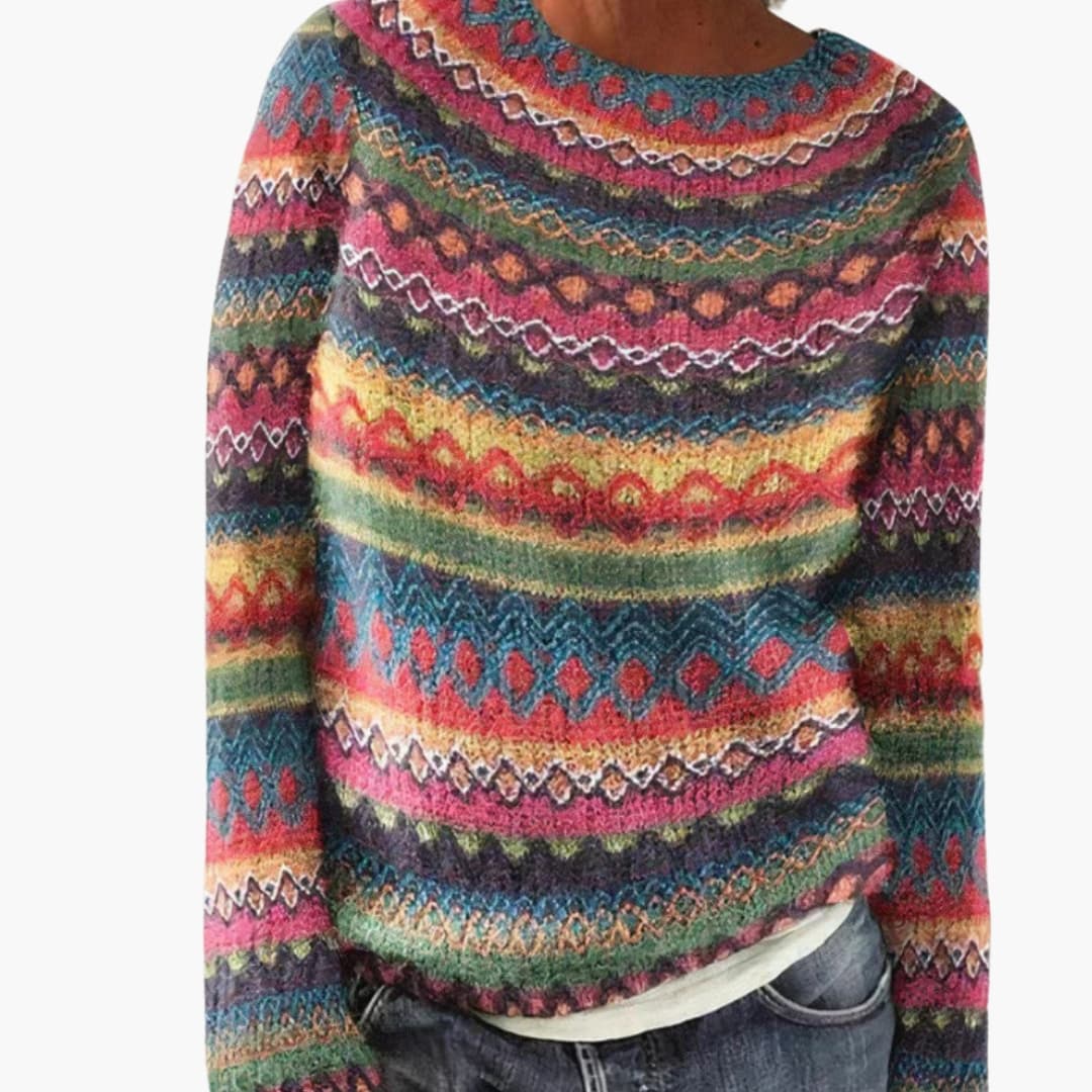 Pull femme à motifs géométriques avec encolure ronde