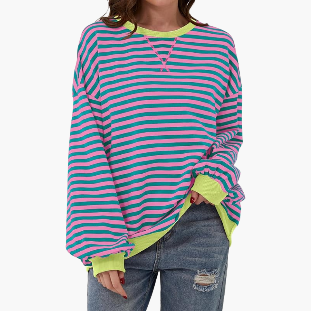 Pull femme à rayures avec finitions contrastées et coupe ample