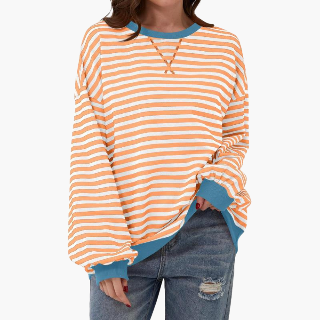 Pull femme à rayures avec finitions contrastées et coupe ample