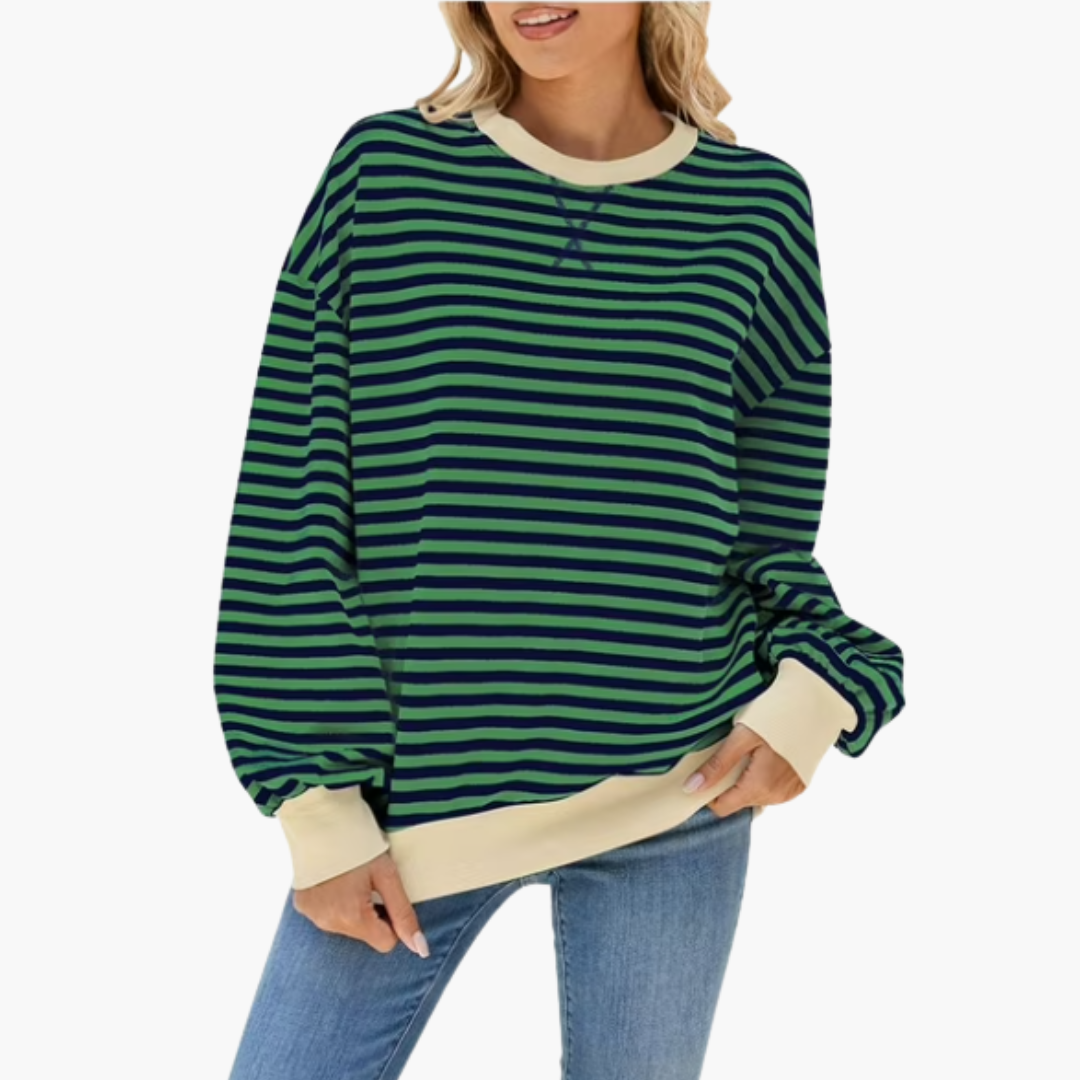 Pull femme à rayures avec finitions contrastées et coupe ample