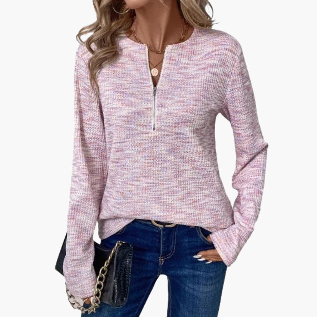 Camisola de mulher com superfície texturada e meio fecho éclair