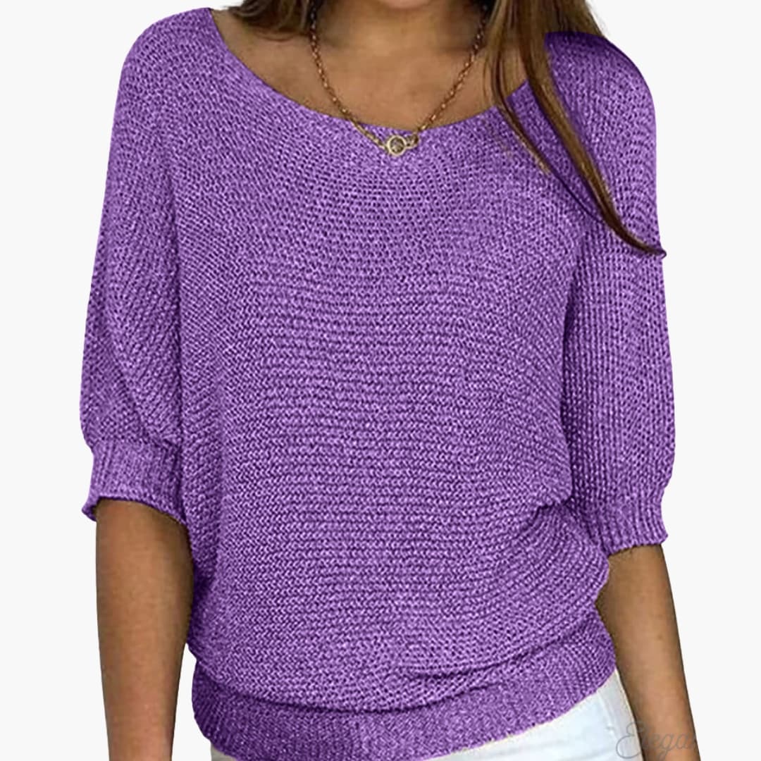 Damenpullover aus Strick mit Rundhalsausschnitt und geripptem Saum