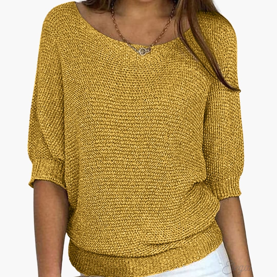 Damenpullover aus Strick mit Rundhalsausschnitt und geripptem Saum