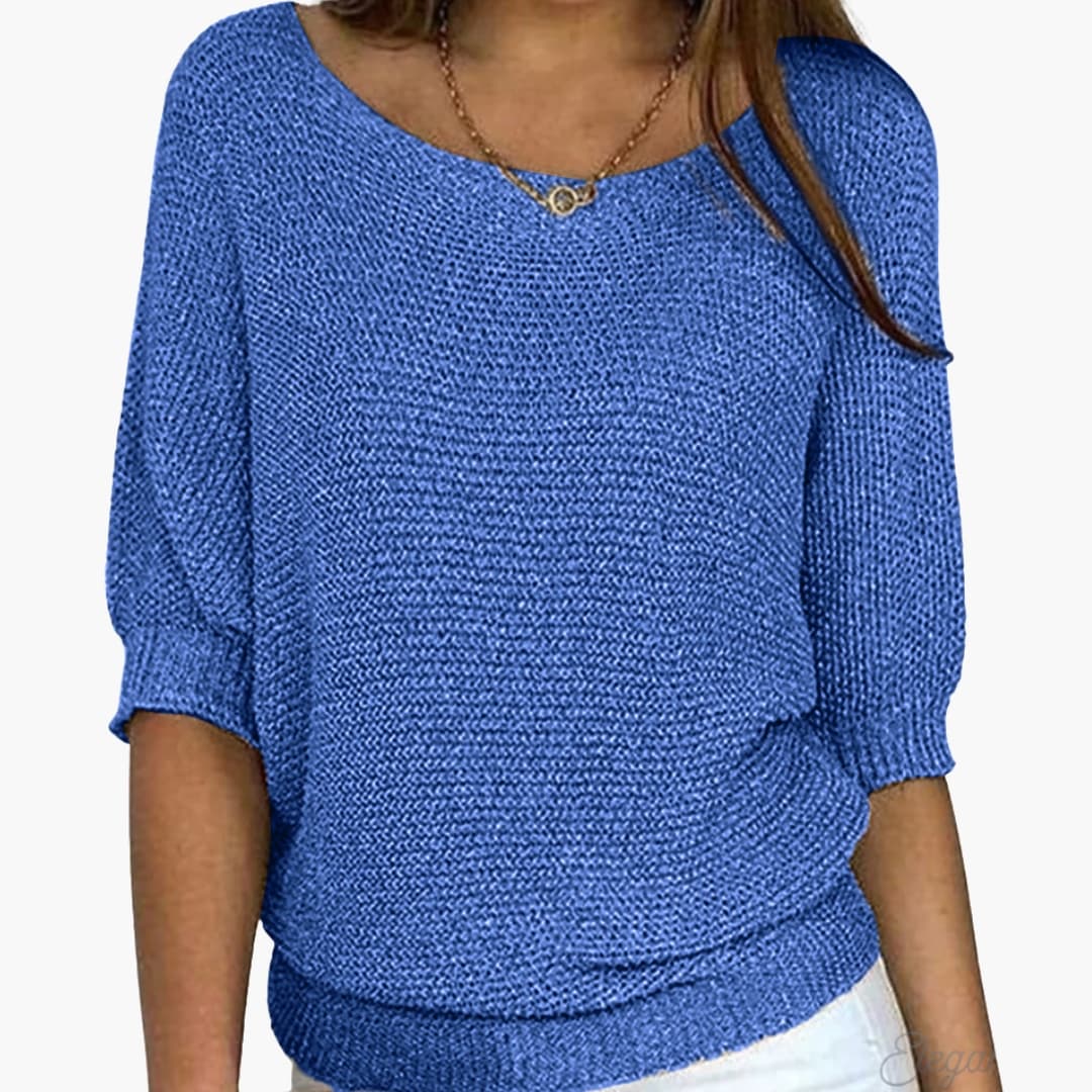 Damenpullover aus Strick mit Rundhalsausschnitt und geripptem Saum