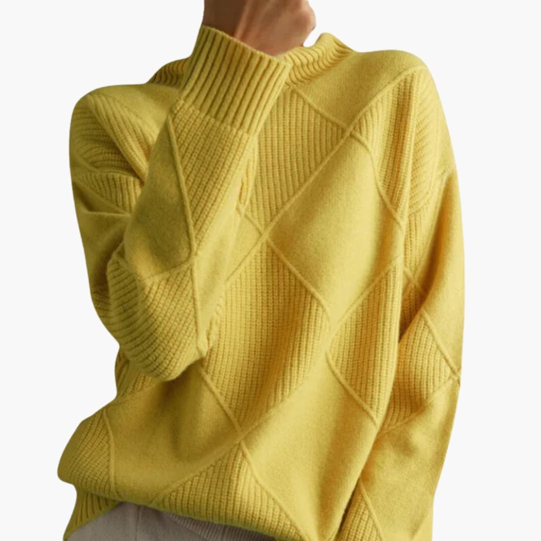 Pull femme en maille col roulé avec motif géométrique