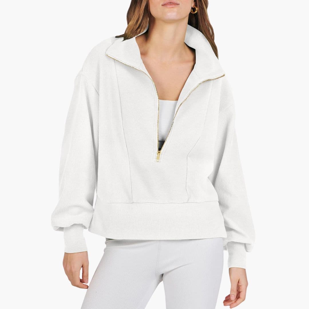 Damen-Sportpullover mit Stehkragen und Reißverschluss