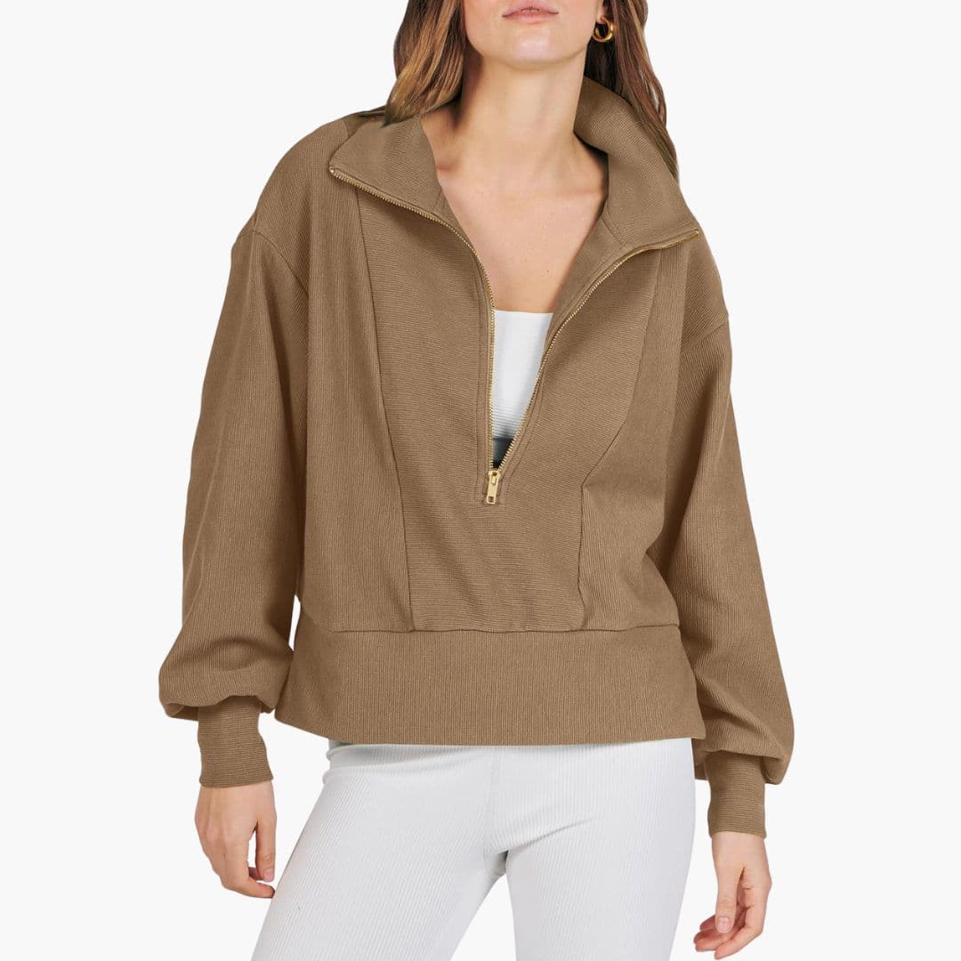 Damen-Sportpullover mit Stehkragen und Reißverschluss