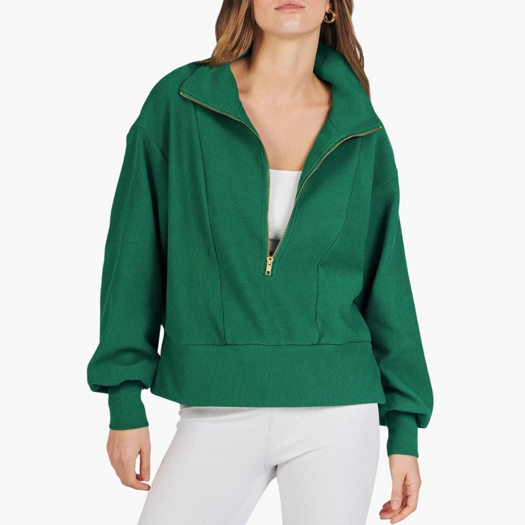 Damen-Sportpullover mit Stehkragen und Reißverschluss