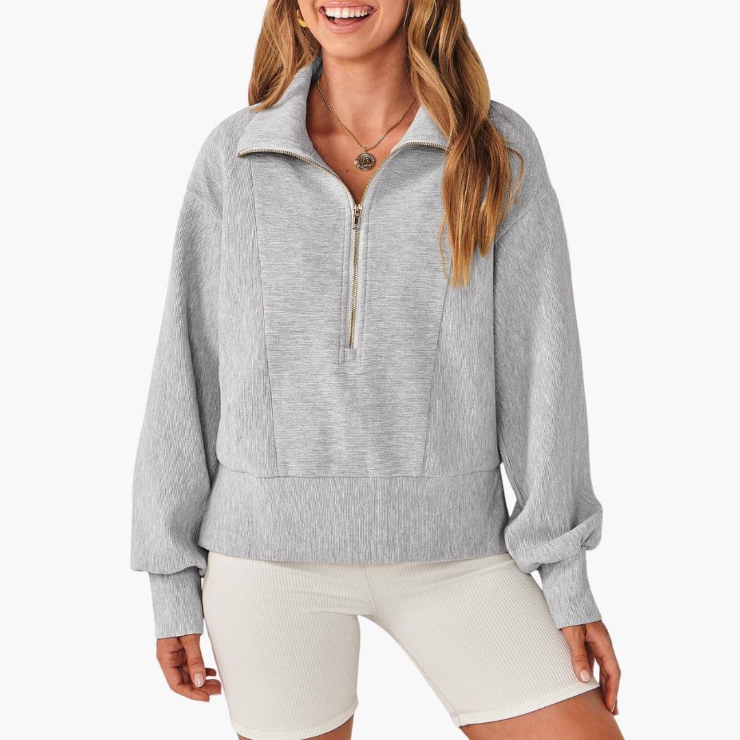 Damen-Sportpullover mit Stehkragen und Reißverschluss