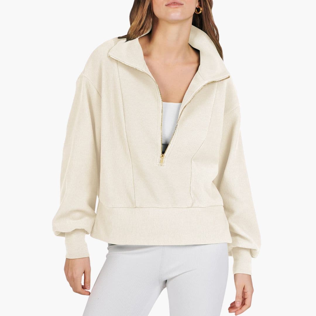 Damen-Sportpullover mit Stehkragen und Reißverschluss