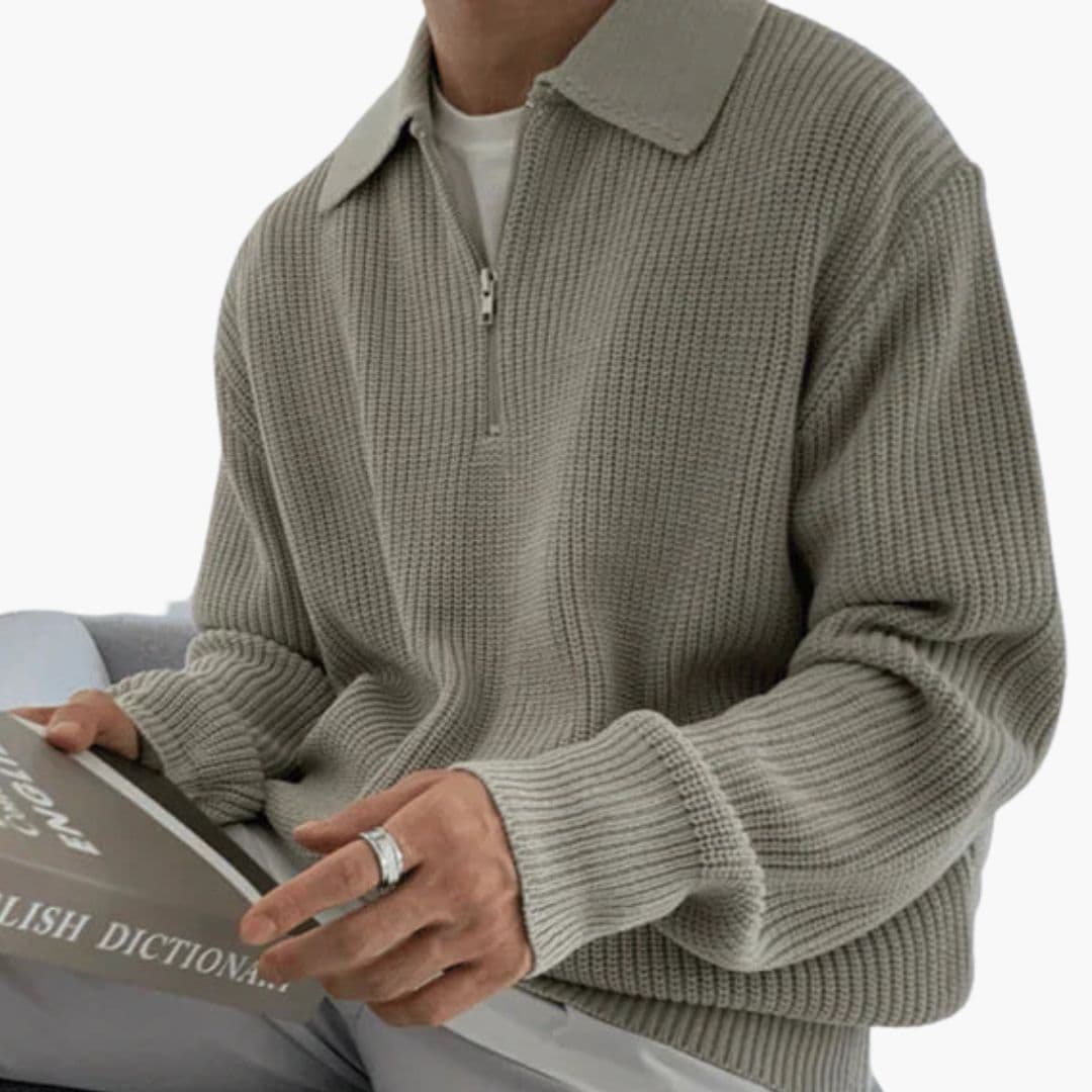 Pull homme à col mi hauteur zippé et manches longues