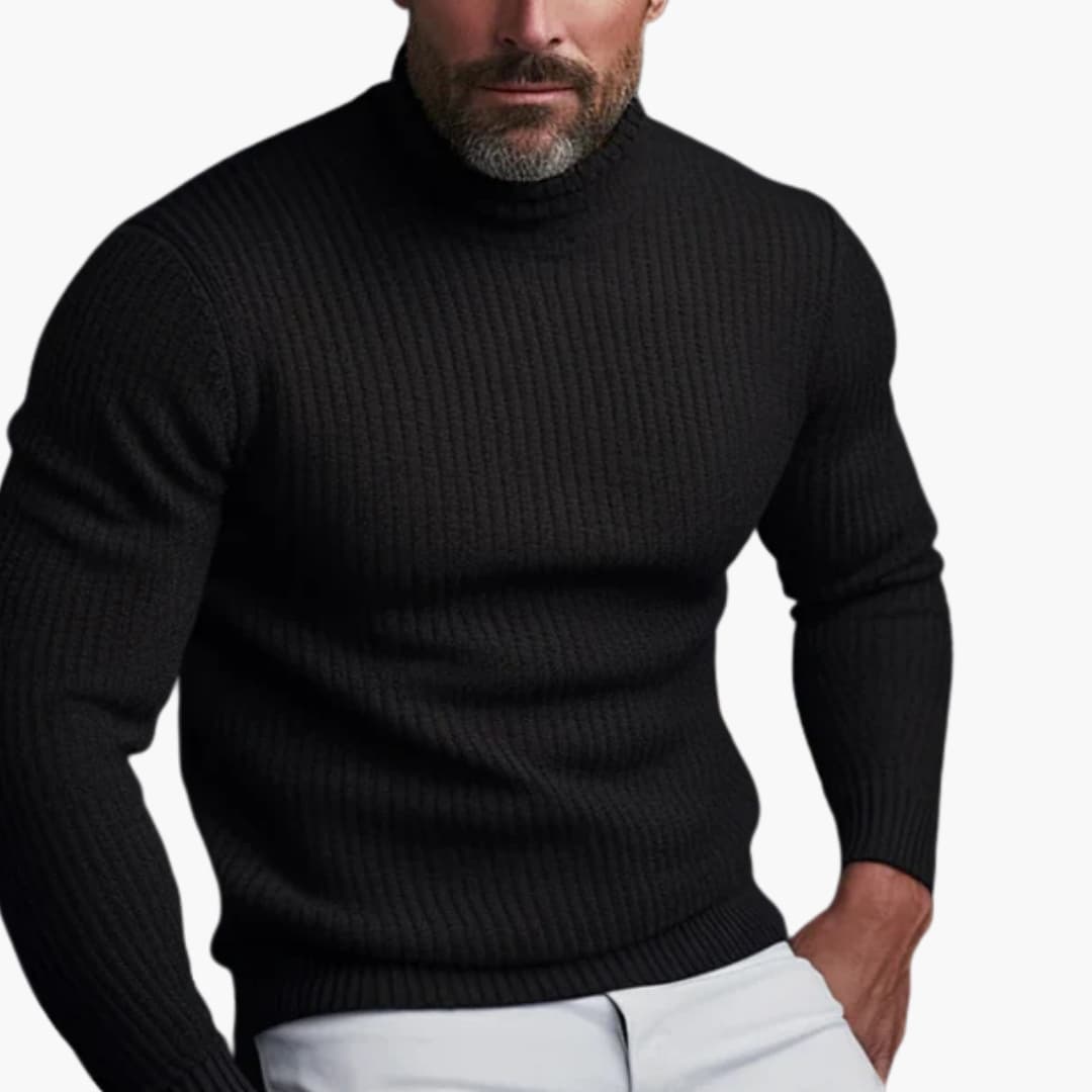 Men's ribbed turtleneck sweater in deep red
