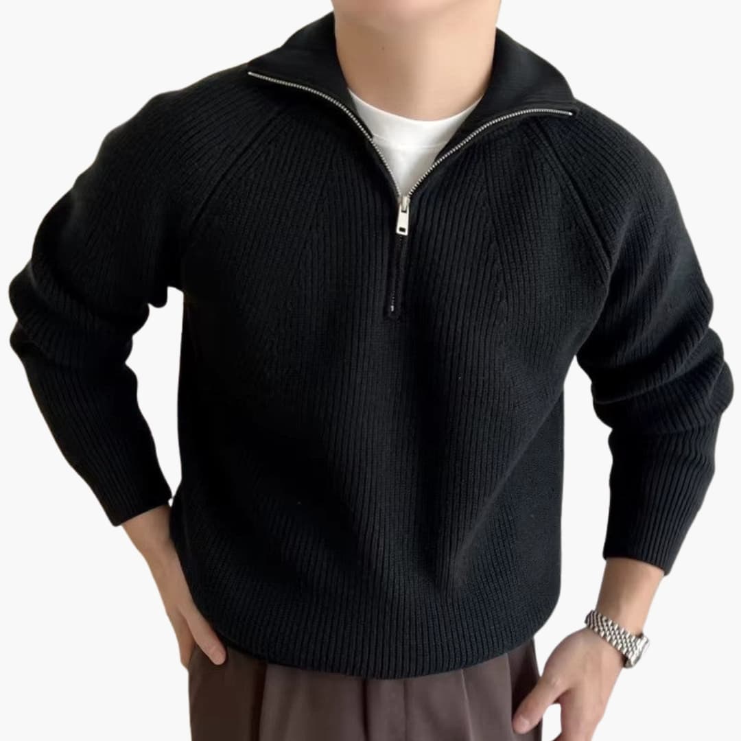 Suéter para hombre con media cremallera en punto con puños acanalados