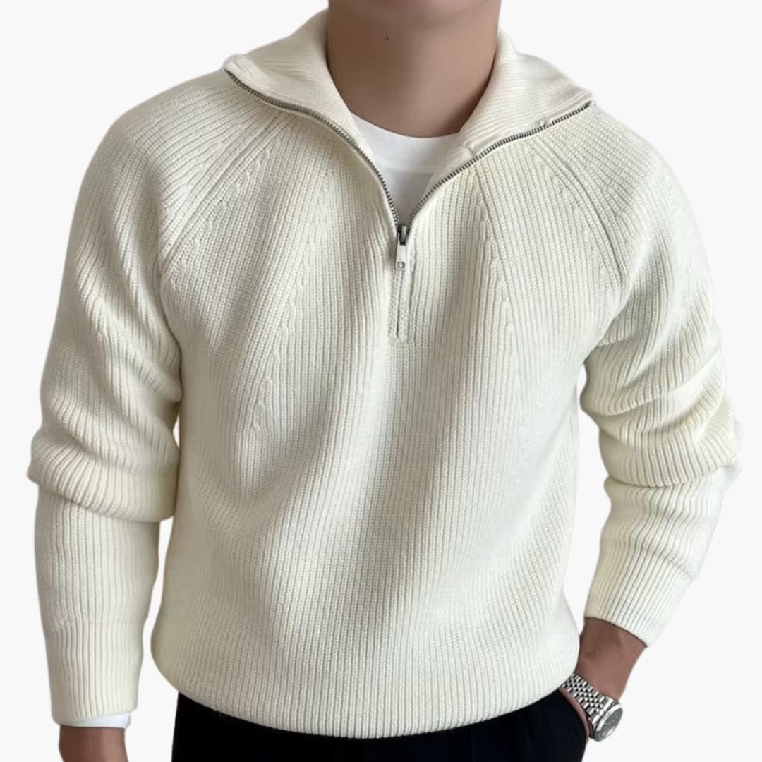 Suéter para hombre con media cremallera en punto con puños acanalados