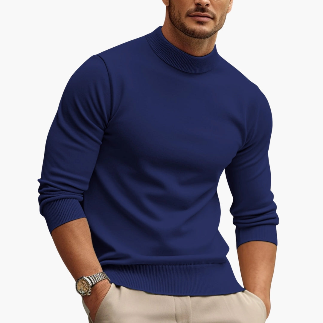 Herresweater med rund hals og ribkant forneden