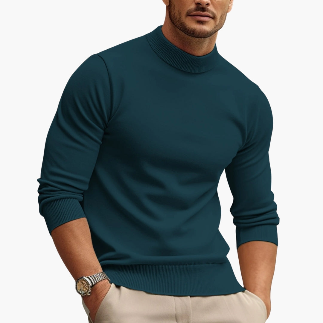 Herresweater med rund hals og ribkant forneden