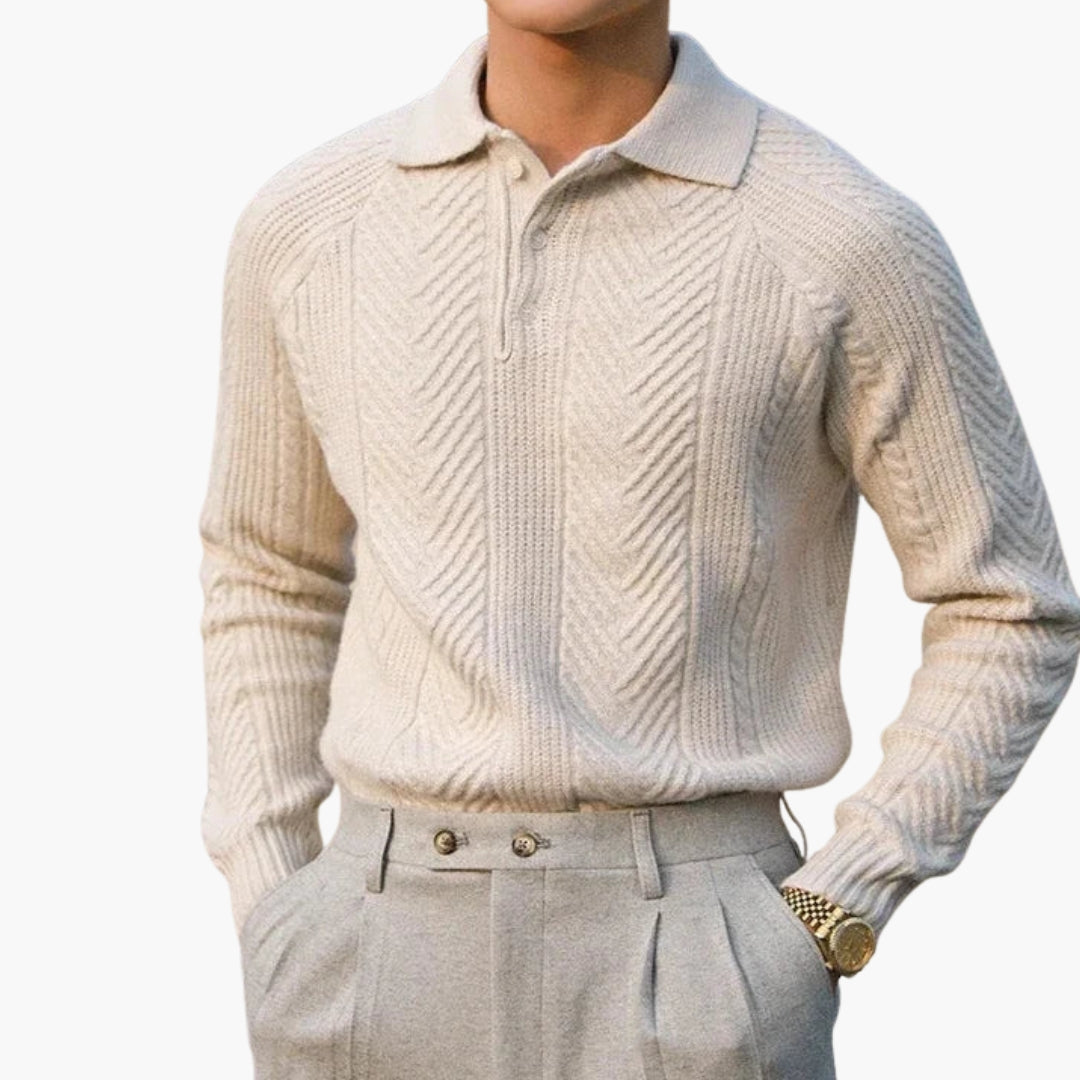 Men's knit sweater with collar and textured pattern