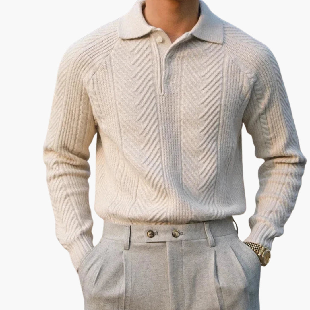 Men's knit sweater with collar and textured pattern