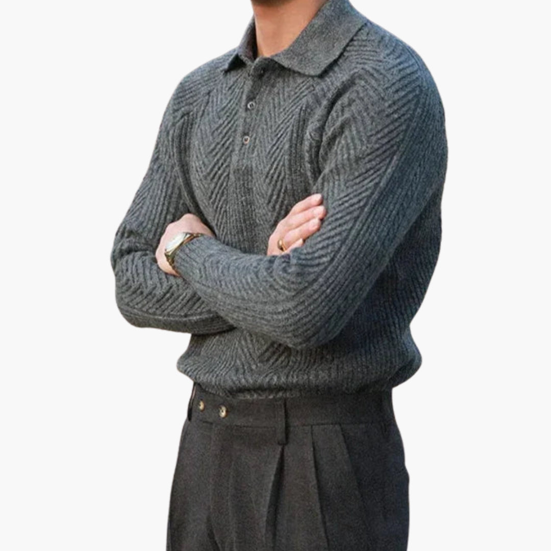 Men's knit sweater with collar and textured pattern