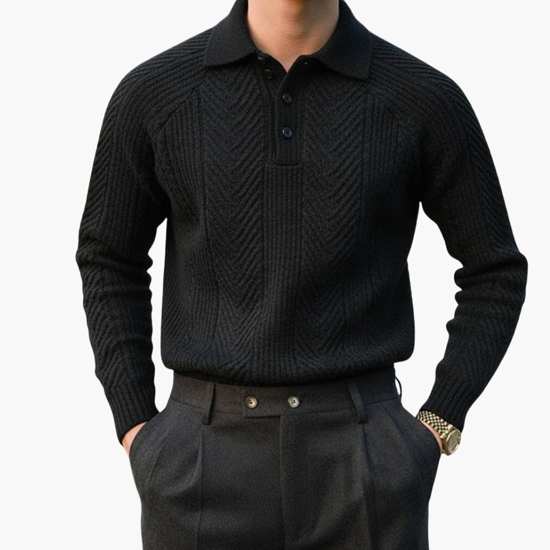 Men's knit sweater with collar and textured pattern