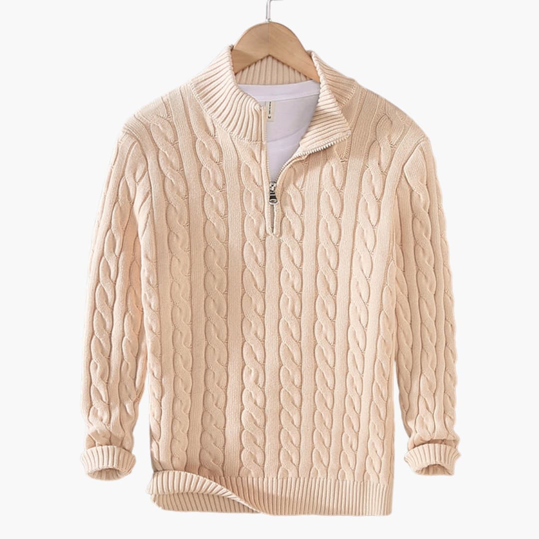 Pull homme en maille torsadée à demi-zip avec motif texturé