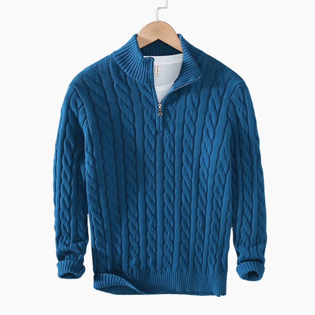Pull homme en maille torsadée à demi-zip avec motif texturé