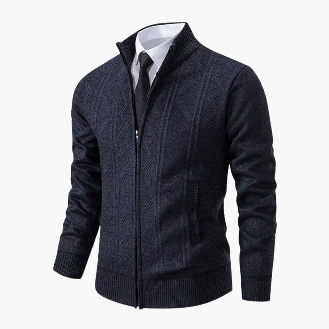 Pull homme zippé à col montant côtelé