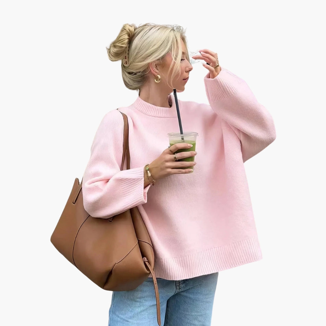 Pull oversize femme avec col rond et poignets côtelés