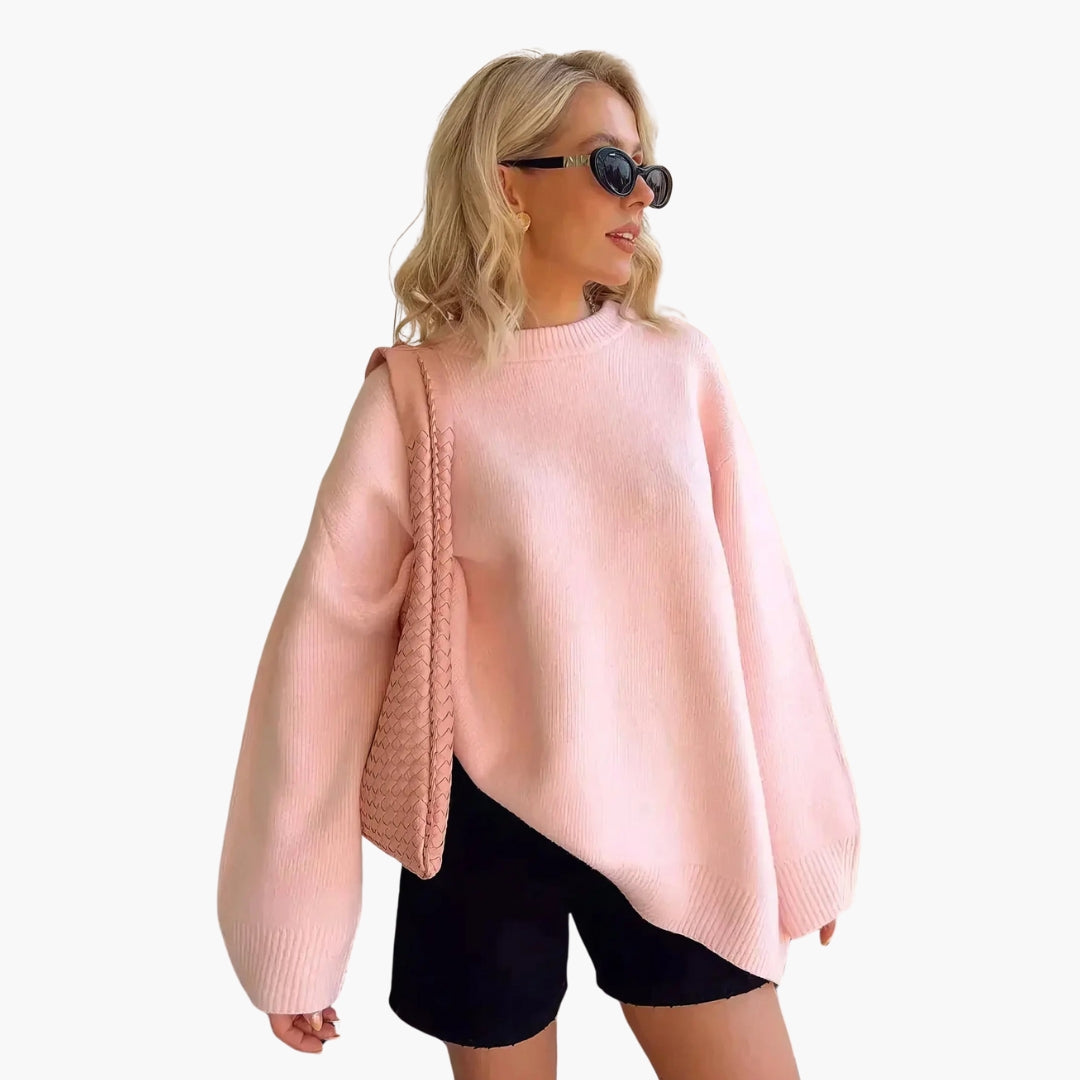 Pull oversize femme avec col rond et poignets côtelés