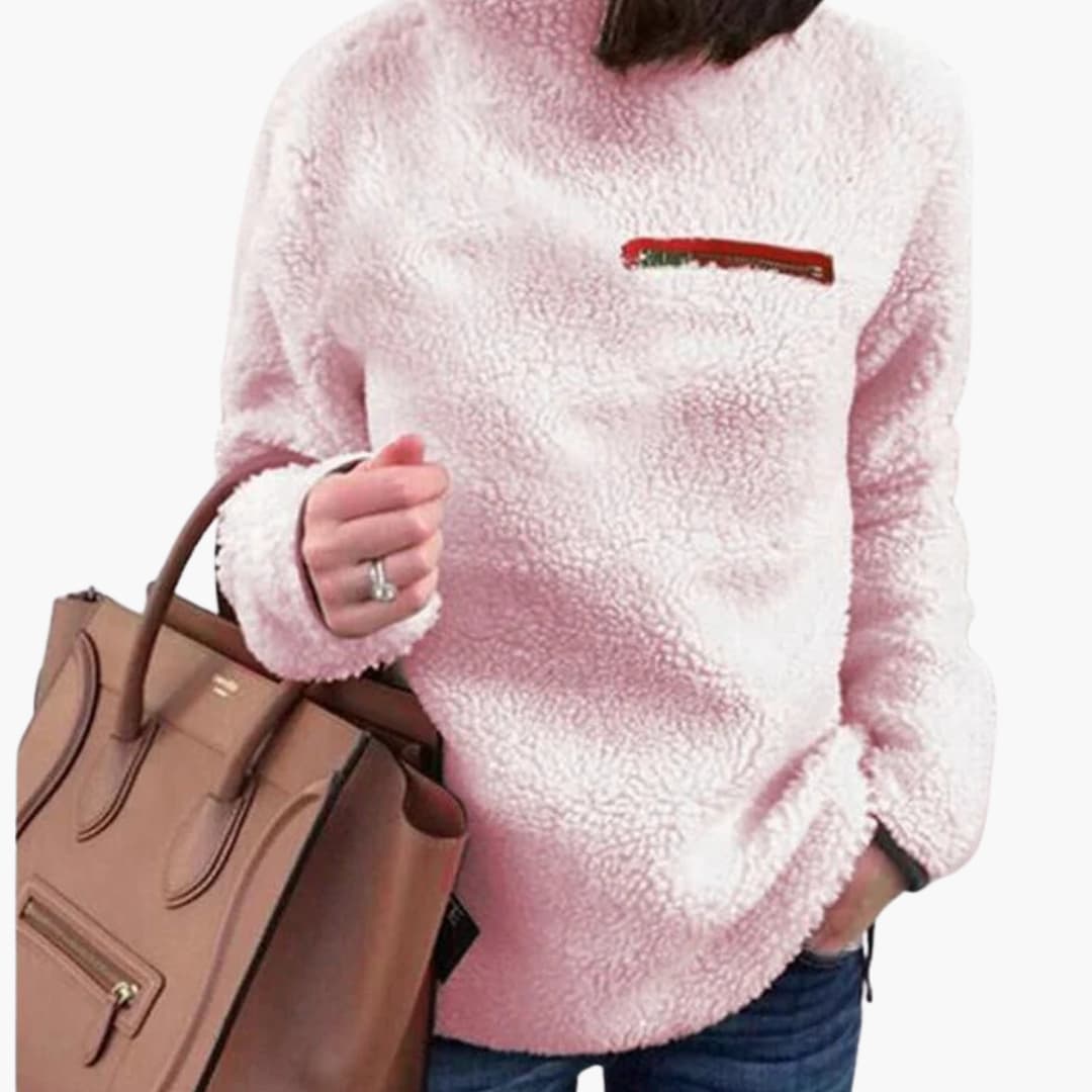 Pull polaire à col montant pour femme avec poche poitrine zippée