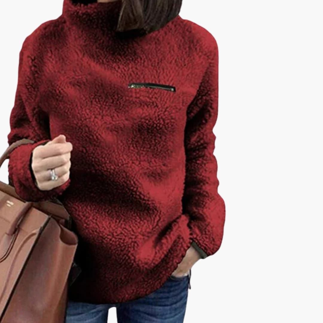 Pull polaire à col montant pour femme avec poche poitrine zippée