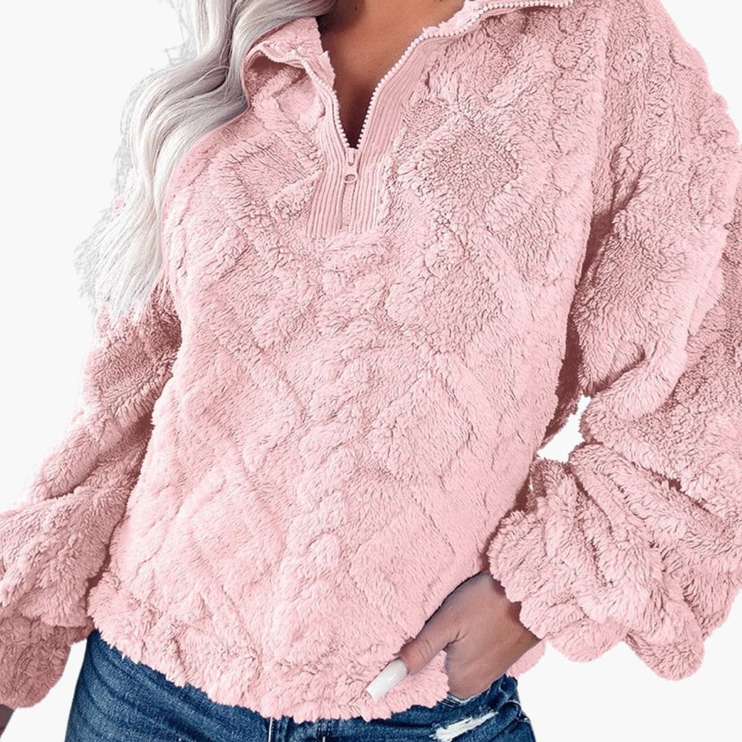 Pull polaire oversize pour femme avec col montant et texture matelassée