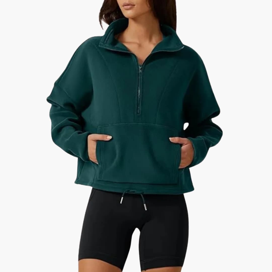Pull polaire pour femme avec demi zip et poche avant