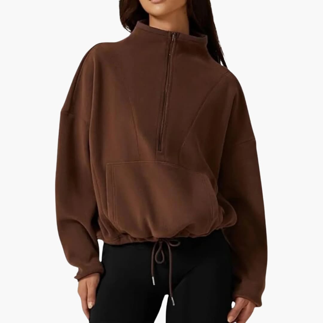 Pull polaire pour femme avec demi zip et poche avant
