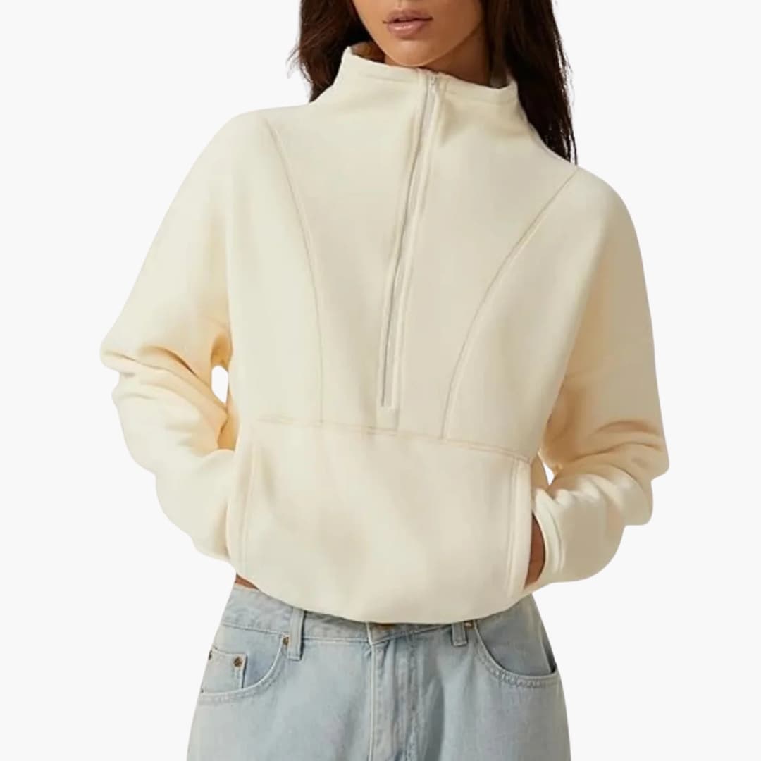 Pull polaire pour femme avec demi zip et poche avant