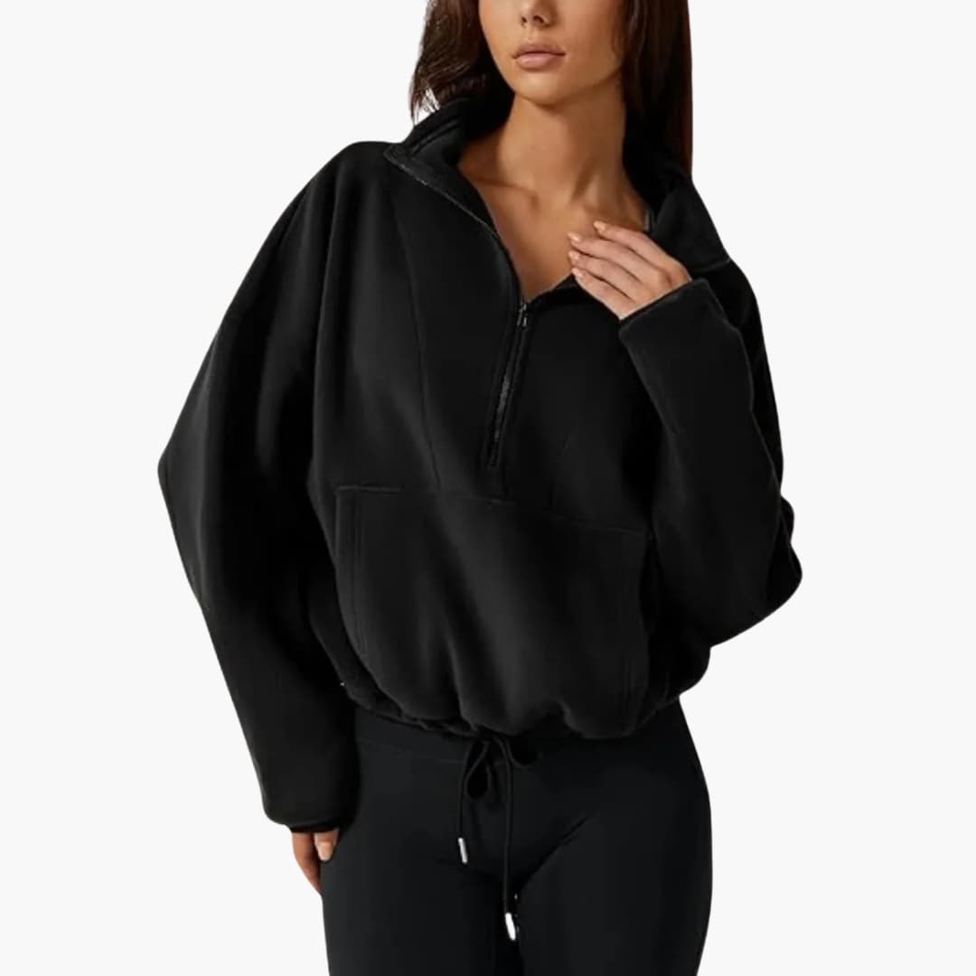 Pull polaire pour femme avec demi zip et poche avant