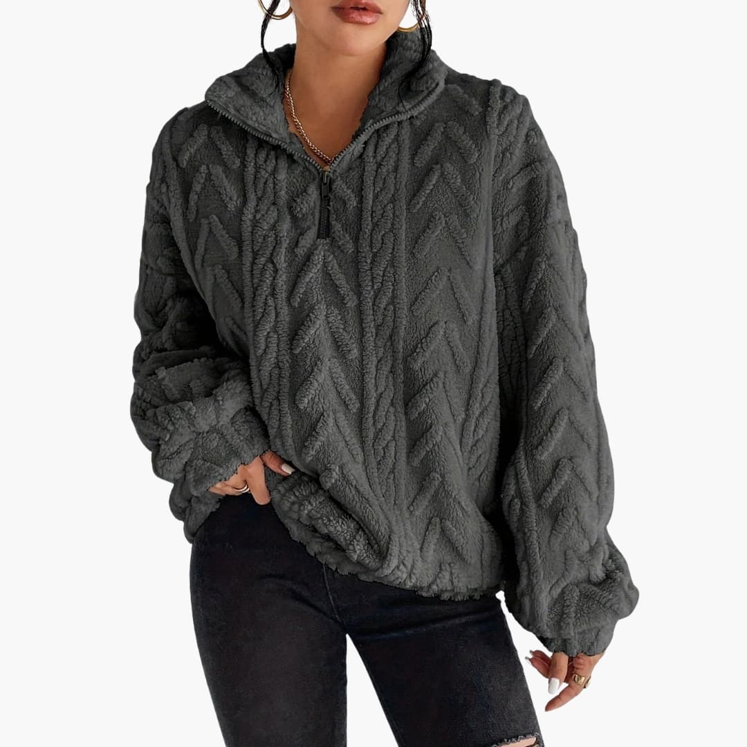 Pull polaire texturé pour femme avec demi zip