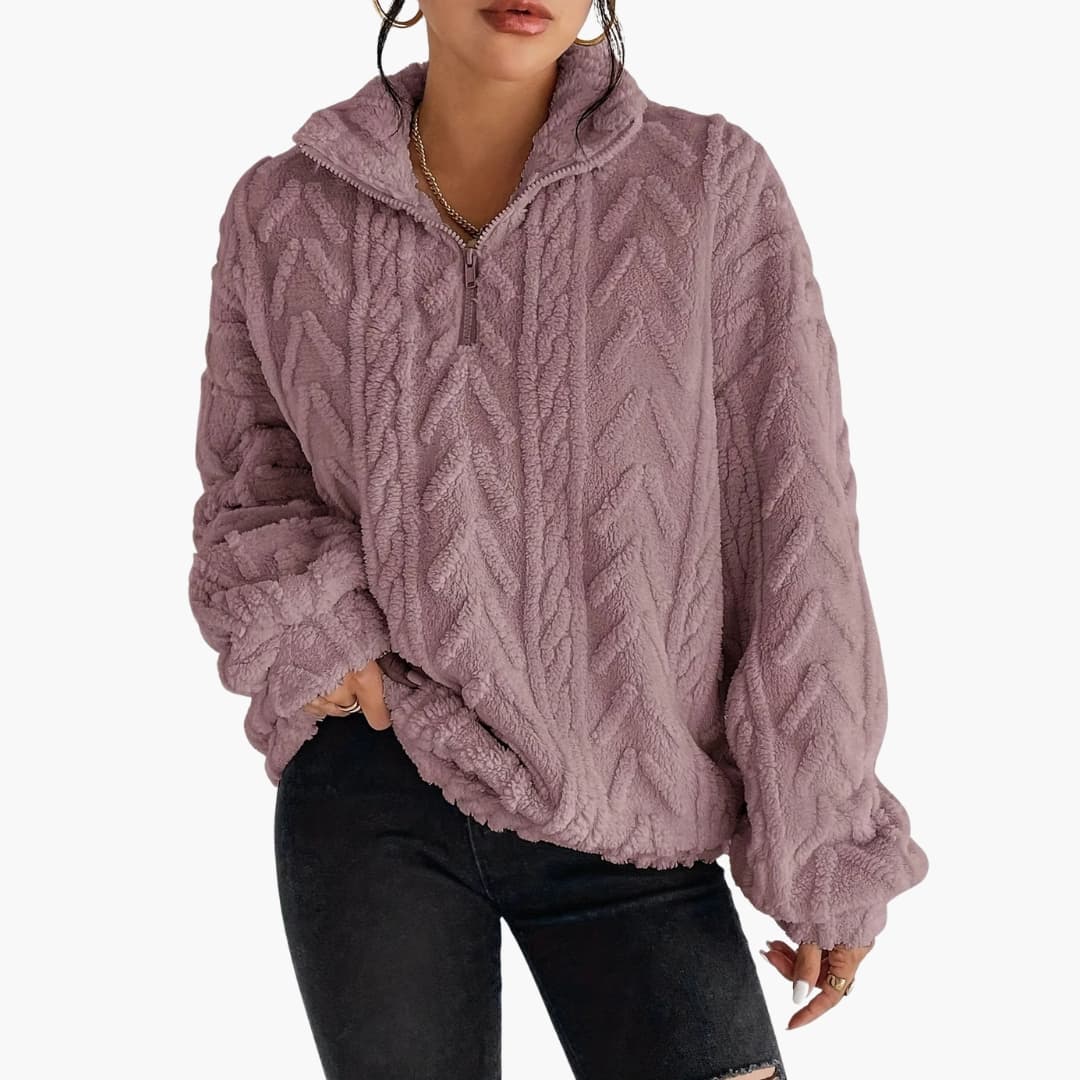Pull polaire texturé pour femme avec demi zip