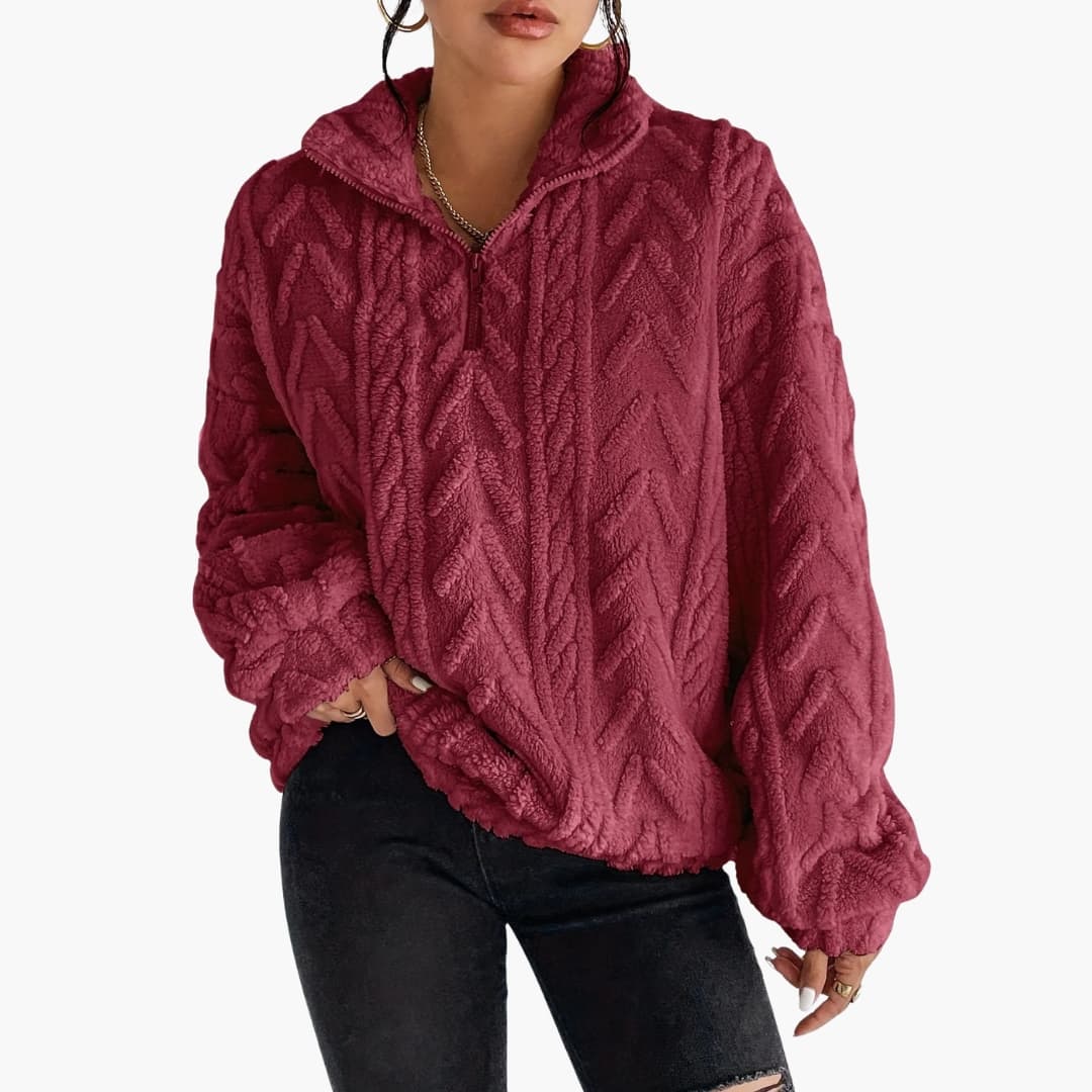 Pull polaire texturé pour femme avec demi zip
