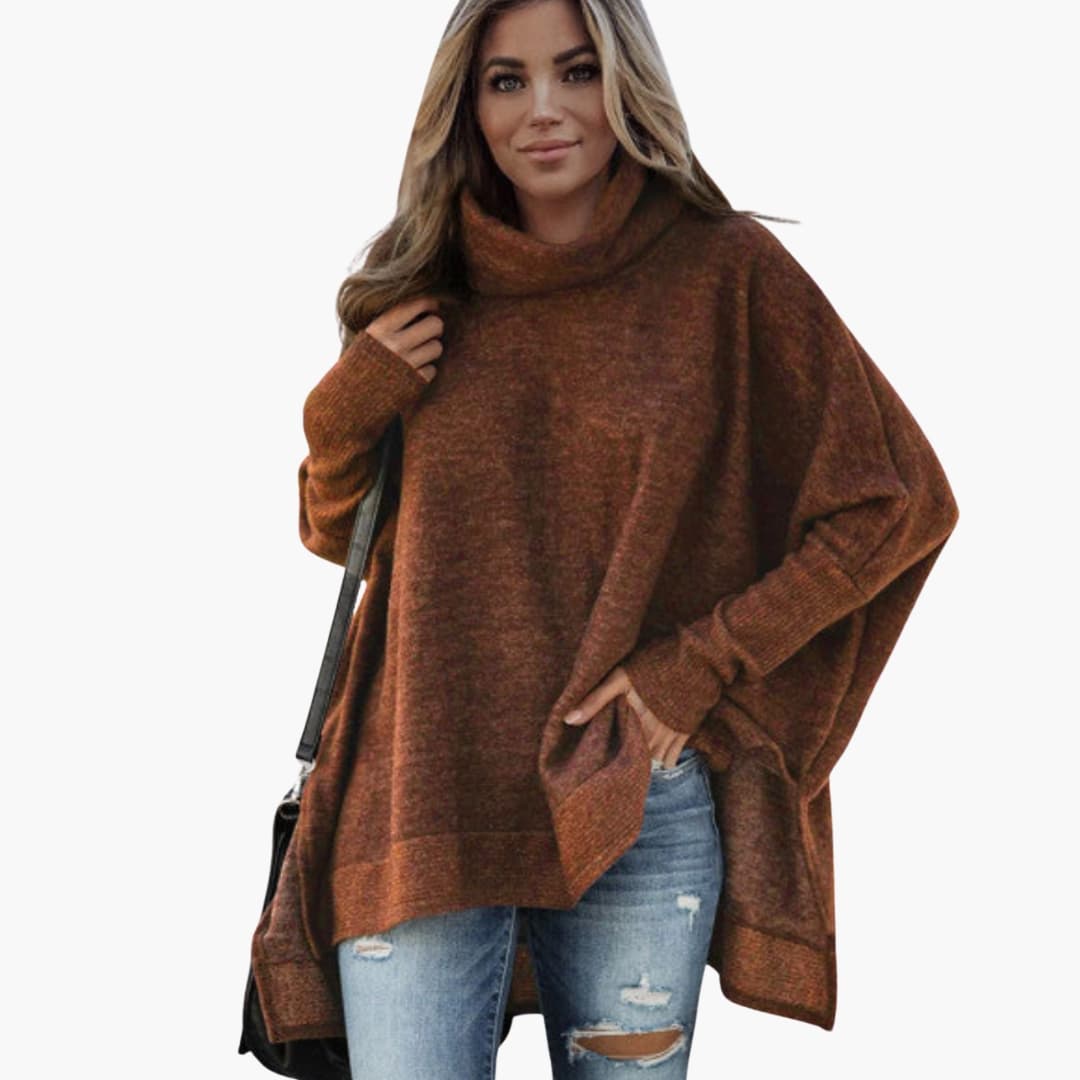 Pull poncho femme à col large avec ourlet asymétrique